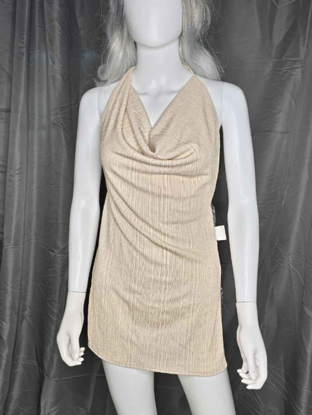 Monaco Cream and Beige Ribbed Cowl Neck Top/Dress
